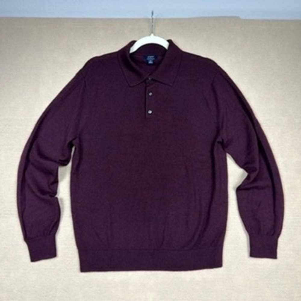 J.Crew Mens Merino Blend Long Sleeve Polo Sweater Burgundy Purple Size M